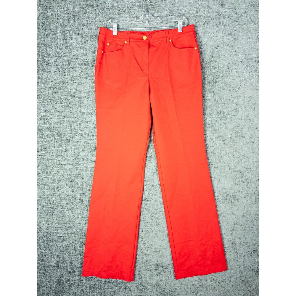 Escada Straight Leg Pants Womens 42 Red Gold‎ Hardware Flat Front Casual Chic